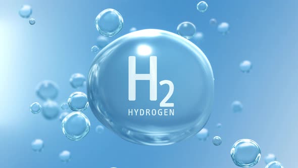 "H2 Hydrogen" Titled Water Bubble Infographics Background Loop with Water Molecules