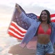 Happy Woman Running on Beach While Celebrateing Independence Day and Enjoying Freedom in USA - VideoHive Item for Sale