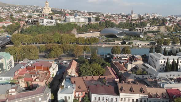 Aerial view of ancient basilic cathedral of Anchiskhati in Tbilisi, Georgia alt