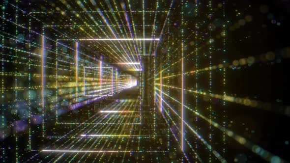 3D Big Data Digital Tunnel Square with Futuristic Matrix