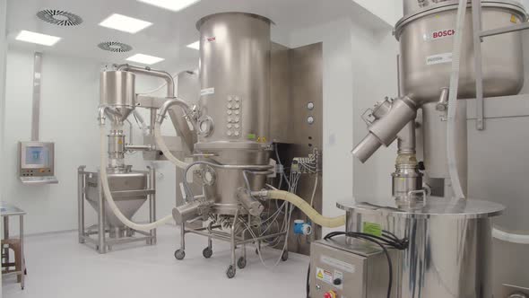 The Demonstration of Industrial Equipment and Metal Facilities in Production Hall of Pharmaceutical