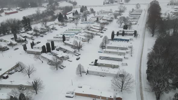 Quiet snow covered mobile home park in western Wisconsin.