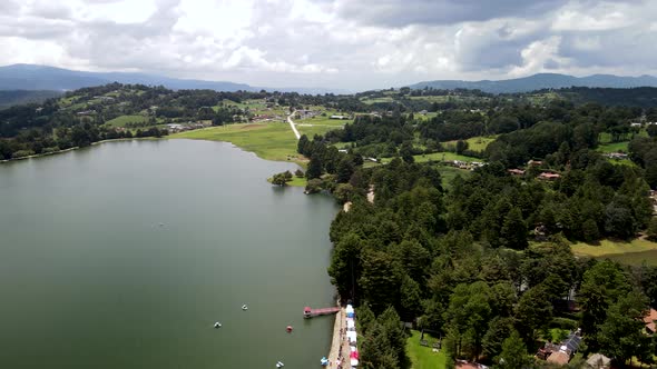 Drone view of Brockman Dam and villages near alt