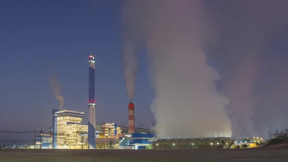 Industrial landscape, coal-fired power plants smoke,