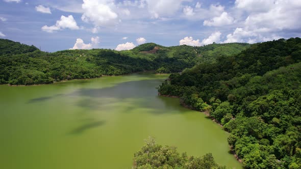 Aerial view on a lake among mountain in the area of the dam. Landscape of Green canyon Aerial view alt