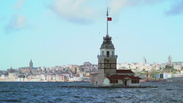 8K Historical Maiden's Tower on the Bosphorus Istanbul Turkey