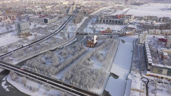 Aerial: The Cathedral of Kaliningrad in the wintertime alt