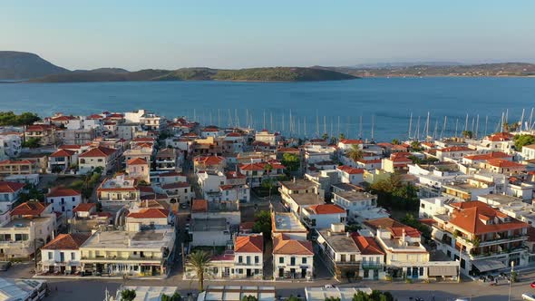 Aerial View of Ermioni Old Town and Marina or Seaport Greece  Drone Videography alt