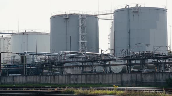 fuel storage tanks. Capacities at the modern industrial enterprise. Industrial scene.