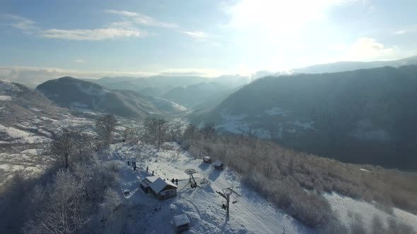 Beautiful Winter Mountains They are Partially Covered with Snow Blue Sky alt