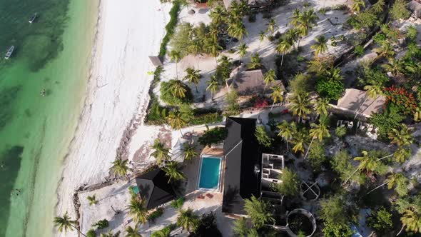 Aerial View African Tropical Beach Resort ThatchedRoof Hotels Pools Zanzibar alt