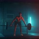Male Powerlifter in a Blueorange Neon Light is Preparing for a Workout in the Gym - VideoHive Item for Sale