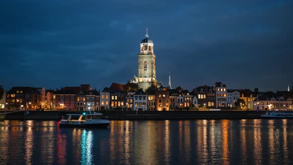 Night Time Lapse with clouds and St Lebuïnus Church in Deventer, Overijssel, The Netherlands alt