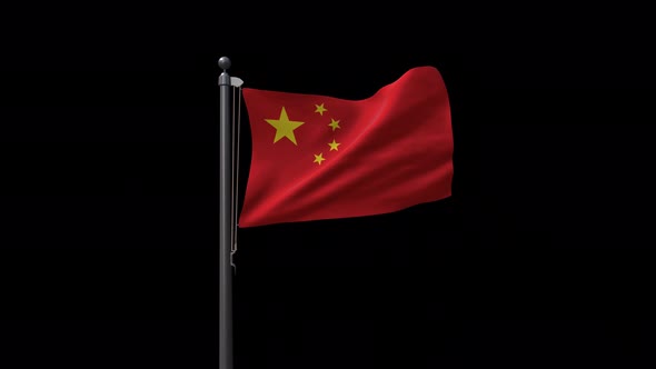 China Flag On Flagpole With Alpha Channel  4K alt