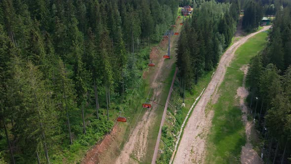 Aerial View of Mountains with Open Cable Cars Lift Karpacz Poland alt