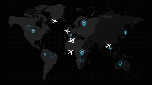 Airplane Icon With World Map Animate Background alt