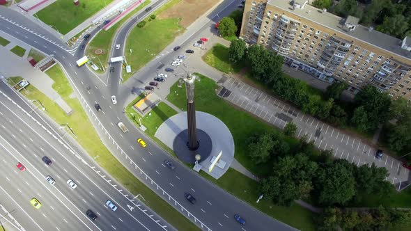 Monument to First Astronaut Gagarin in Moscow Aerial View Russia