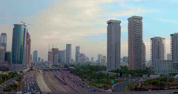 Tel Aviv traffic during sunset