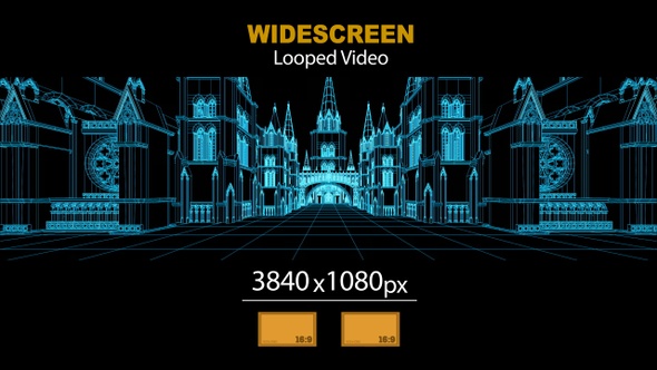 Widescreen Wireframe Gothic City 02