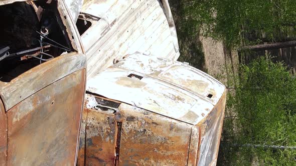 Vertical Video of Destroyed and Shot Cars in the City of Irpin Ukraine alt