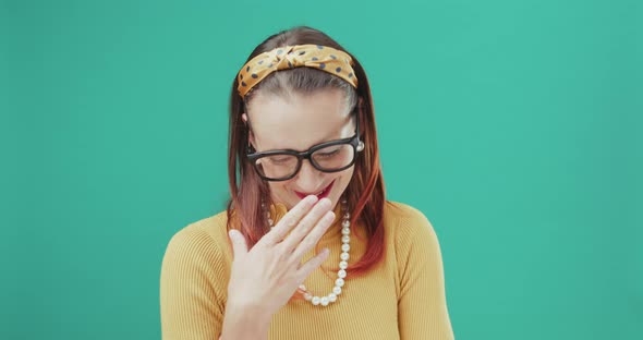 Cute retro style woman smiling at camera