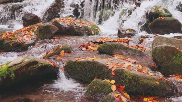 Large Boulders Overgrown with Moss at Waterfall alt