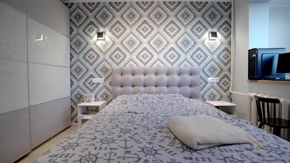 Bright Bedroom with a Beautiful Design and a Separate Work Area and Computer alt