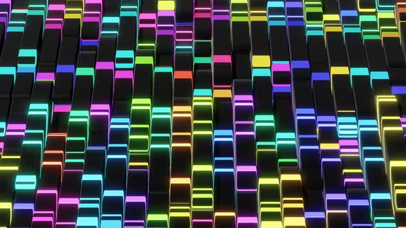 Abstract Looped Dark Background with Black Blocks Like Plates Keys or Sticks in a Rows on Plane Like alt