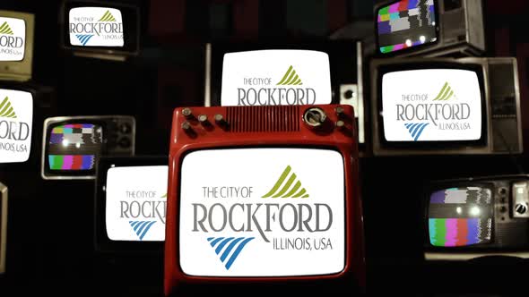 Flag of Rockford, Illinois, on Retro TVs.