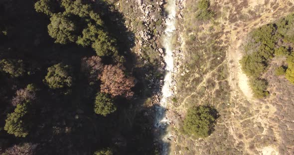 Aerial view of Sa'ar river in the forest, Golan Heights, Israel. alt