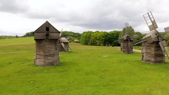 Traditional Ukrainian Historical Wooden Windmills