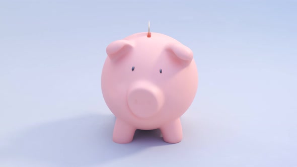 The happy cartoon piggy bank is full of money. Ready to pull out the deposit. alt