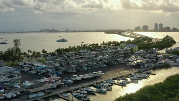 Flying toward the Rickenbacker Causeway in Miami alt