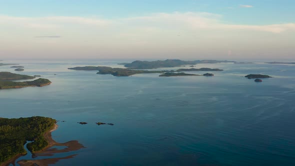 Seascape with Islands in the Early Morning, Aerial View. alt
