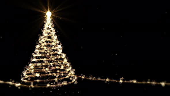 Christmas Tree Animation with Lights Particles and Snowflakes on Black