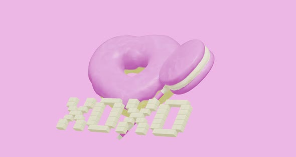 Minimal motion design. 3d creative heart donuts and lolipop