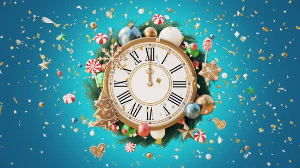 New Year's Vintage Clock With Falling Confetti alt