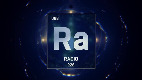 Radium as Element 88 of the Periodic Table on Blue Background in Spanish Language