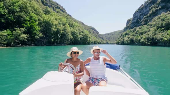 Couple in Boat Provence Verdon Gorge at Lake of Sainte Croix Provence France Near Moustiers alt
