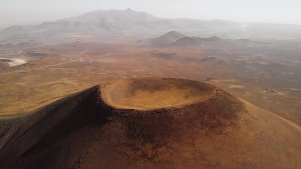 Panoramic Aerial View of Volcano Caldera on Mars