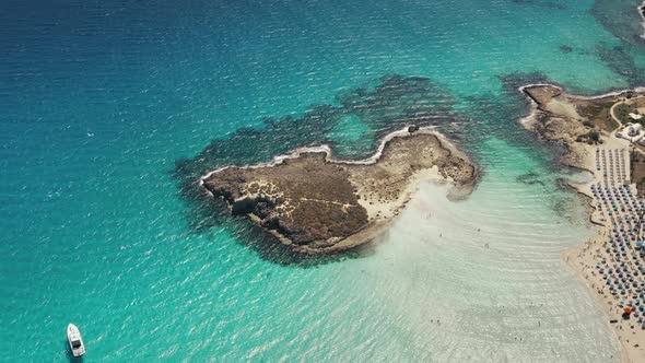 Stony Isolated Island Surrounded By Blue Sea Waters on Coastal Seaside Resort Ayia Napa in Cyprus