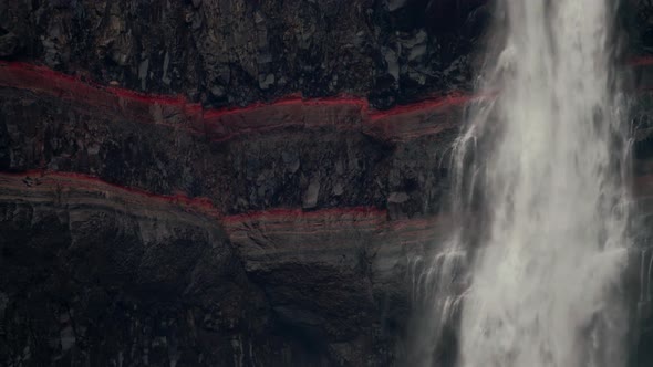 Hengifoss Waterfall Closeup View in Iceland