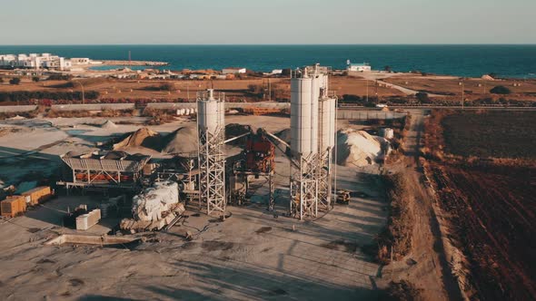 Aerial Panorama of Cement Concrete Silo Production Factory