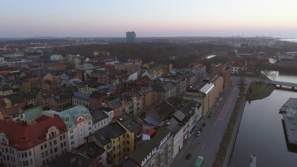 Street and Canal in Malmö Aerial View