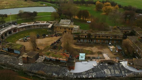 Ariel view of Coalhouse Fort in East Tilbury, Essex. A historic artillery fort that was built to pro alt