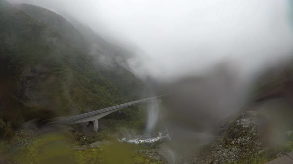 Raining day with mist at Otira Viaduct Lookout at Arthur's Pass, alt