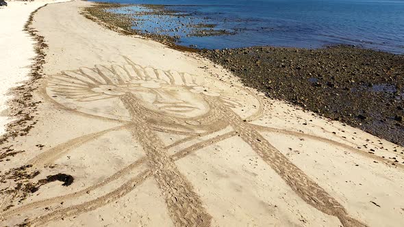 Sand Art At The Coastal Bay Of Bahia De Los Angeles In The State Of Baja California, Mexico. aerial alt