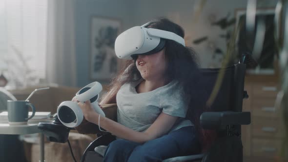 Woman with a Disability in VR Headset at Home alt