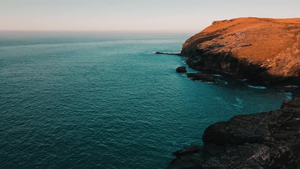 Seascape Flying over rocks and bay Landscape aerial view of England Coral