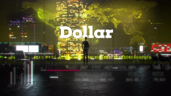 Finance Businessman in Office With Dollar Text alt